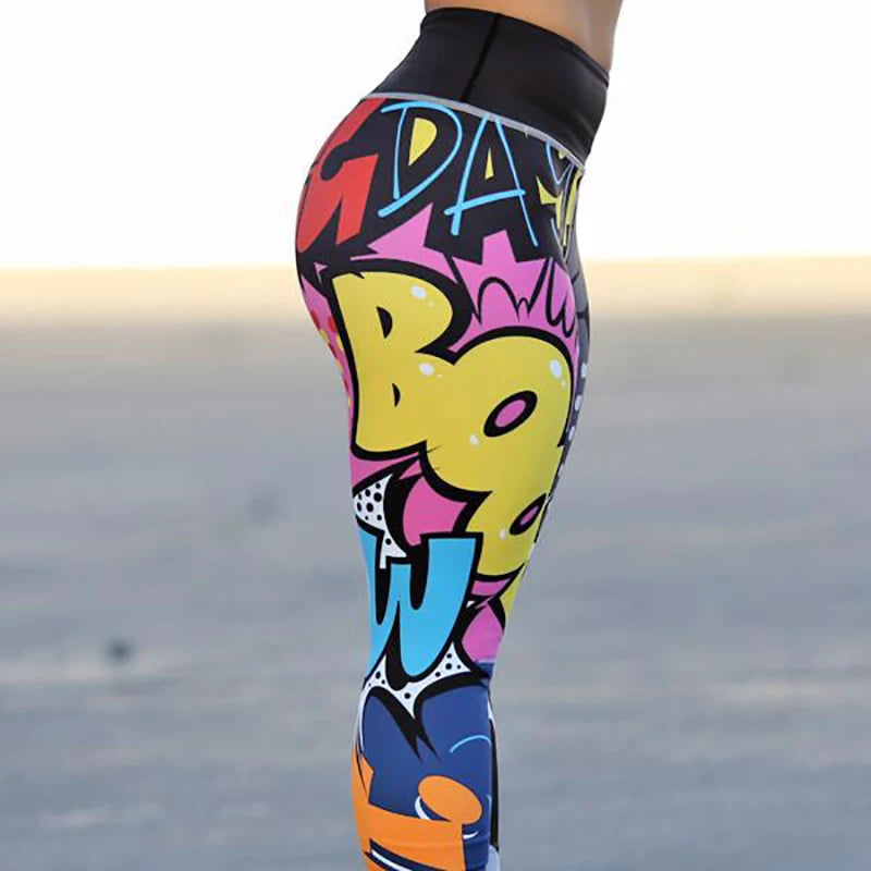 Unique Print Yoga Pants Women Fitness Workout Sports Leggings Push up Slimming High-Waist Elastic Ankle-Length Gym Wear