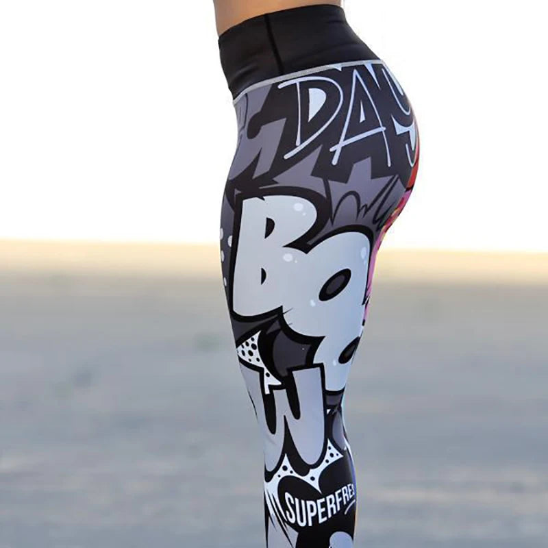 Unique Print Yoga Pants Women Fitness Workout Sports Leggings Push up Slimming High-Waist Elastic Ankle-Length Gym Wear
