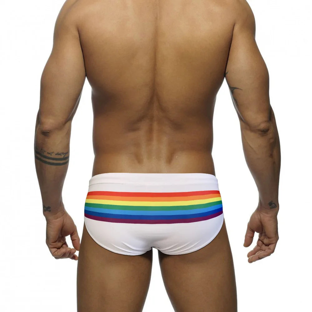 Men's Sexy Rainbow Striped Swimwear with Removable Pouch Pad