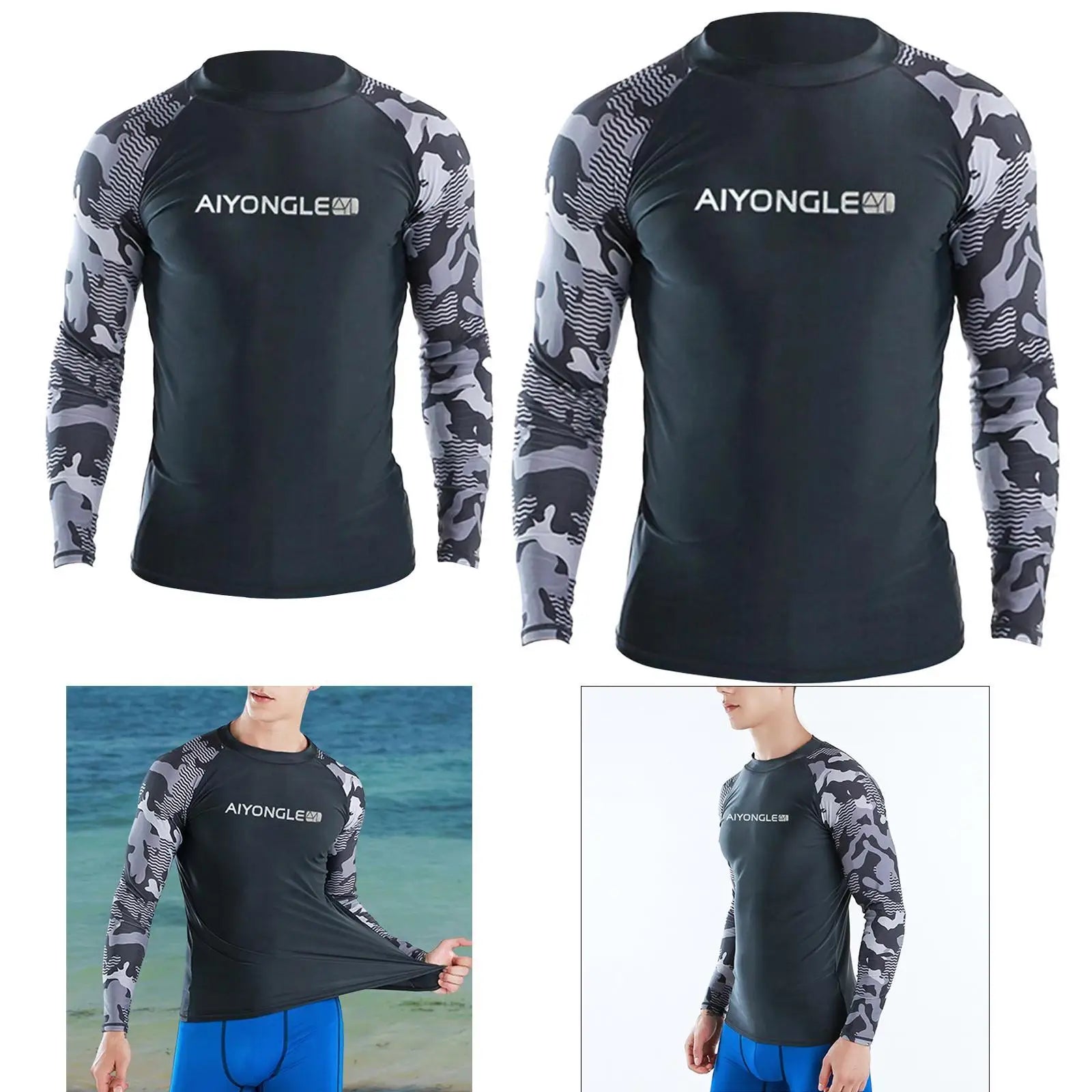 Men's Quick Dry Swim Shirt Long Sleeve Neoprene Rash Guard for Water Sports Sun Protection Beachwear