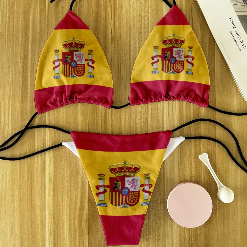 Fashion Flag Pattern Bikini: Sexy Two-Piece Beach Party Swimsuit for Women Eye-Catching