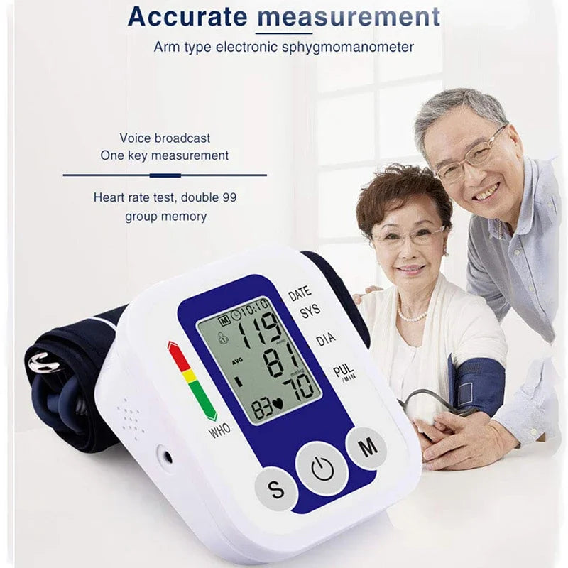 Portable LCD Digital Blood Pressure Monitor Arm Tonometer Automatic Pulse Meter Health Care Sphygmomanometer