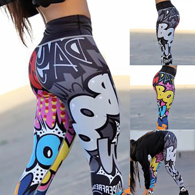 Unique Print Yoga Pants Women Fitness Workout Sports Leggings Push up Slimming High-Waist Elastic Ankle-Length Gym Wear