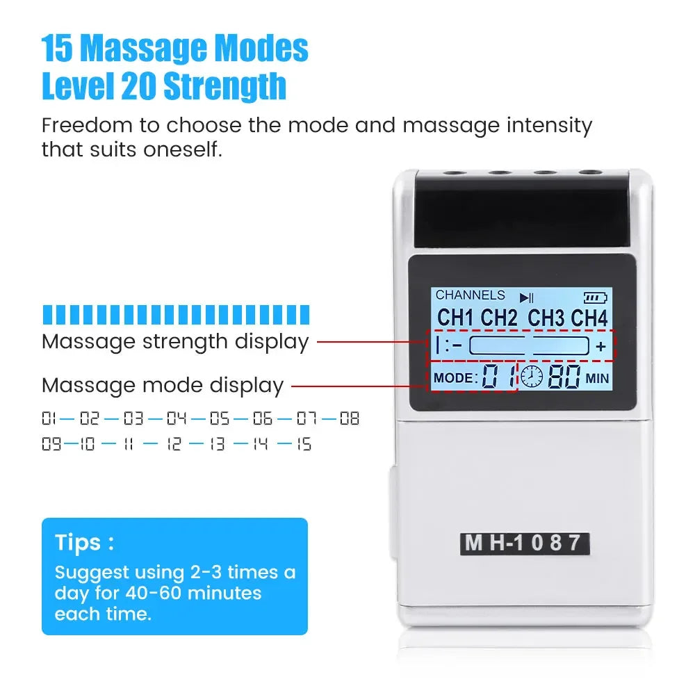 15 Modes 4 Output Channel PMS Eletric Professional Tens Electrodes Machines