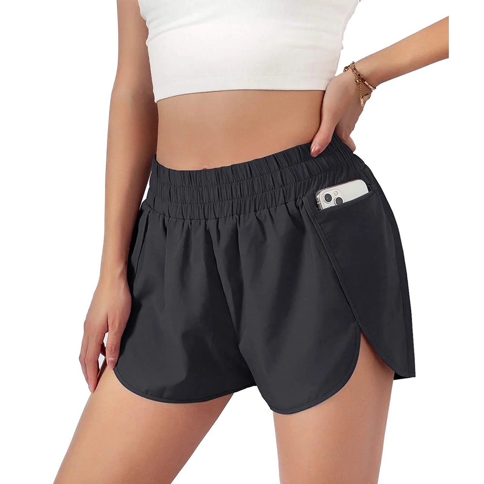 Breathable Women Running Shorts S-2XL Two Layers Loose Fitness Short Pants with Zipper Pocket for Sports Tennis Badminton Gym Yoga