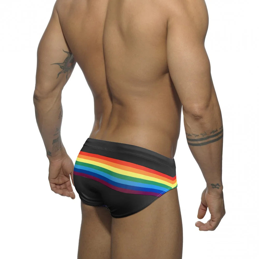 Men's Sexy Rainbow Striped Swimwear with Removable Pouch Pad