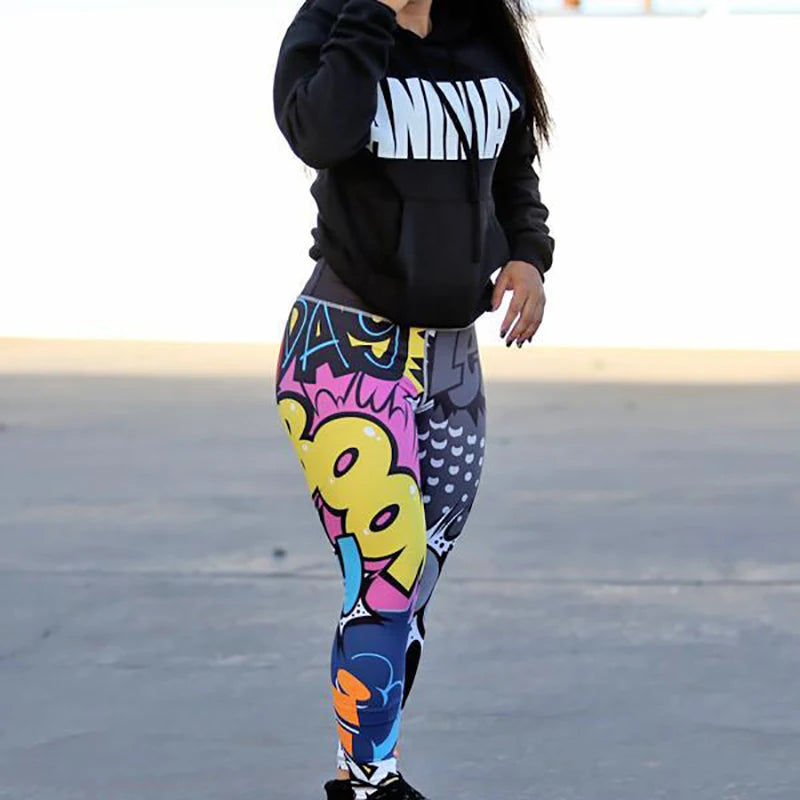 Unique Print Yoga Pants Women Fitness Workout Sports Leggings Push up Slimming High-Waist Elastic Ankle-Length Gym Wear