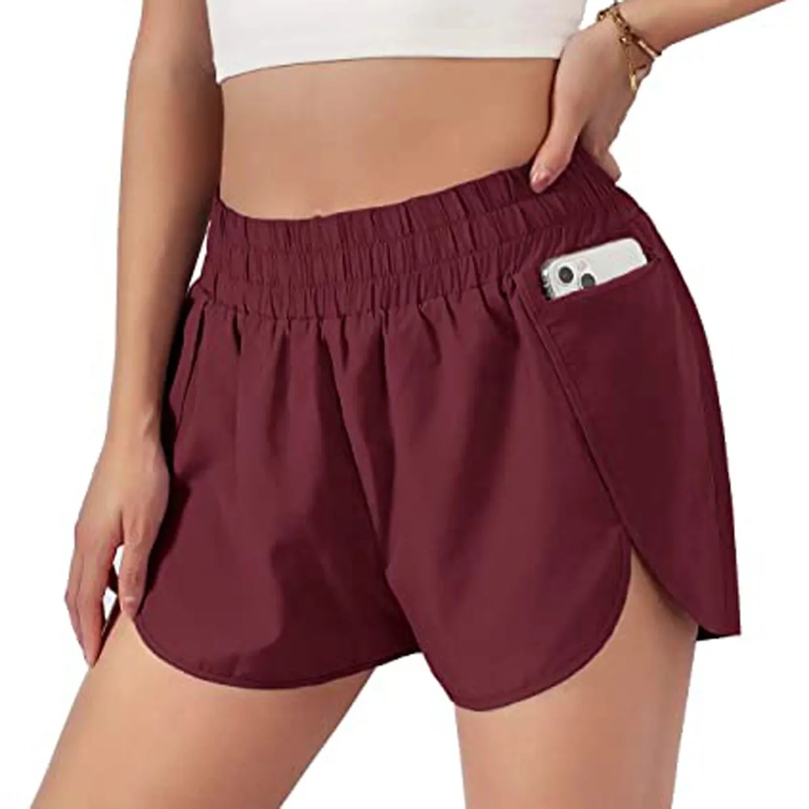 Breathable Women Running Shorts S-2XL Two Layers Loose Fitness Short Pants with Zipper Pocket for Sports Tennis Badminton Gym Yoga