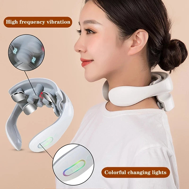 Portable Smart Neck Massage Instrument Cervical Vertebra Health Care with Heating Compress Vibrator for Shoulder Relaxation