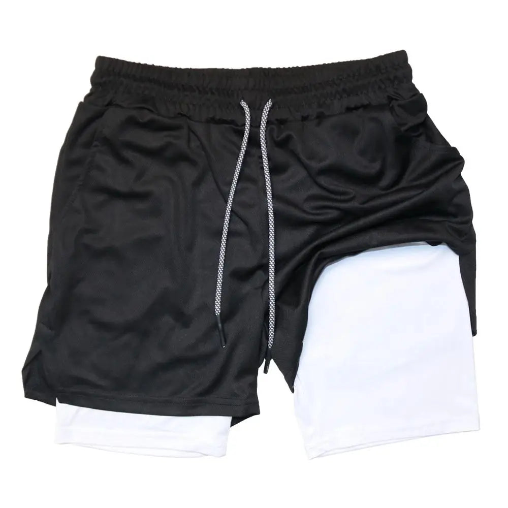 Men's Double Layer Fitness Shorts Quick Dry 2-in-1 Training Shorts Unisex Polyester