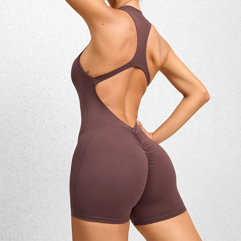 Women's Summer Short Sleeveless Yoga Wear One-piece Bodysuit Breathable Quick Dry