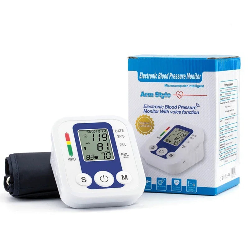 Portable LCD Digital Blood Pressure Monitor Arm Tonometer Automatic Pulse Meter Health Care Sphygmomanometer