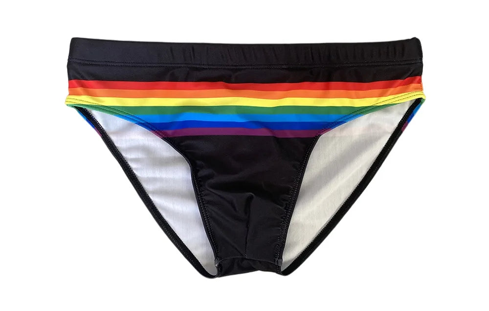 Men's Sexy Rainbow Striped Swimwear with Removable Pouch Pad