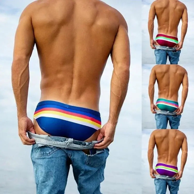 Low-Rise Triangular Men's Swimwear Sexy Pouch Stripe Design Surf Swim Trunks Eye-Catching Style