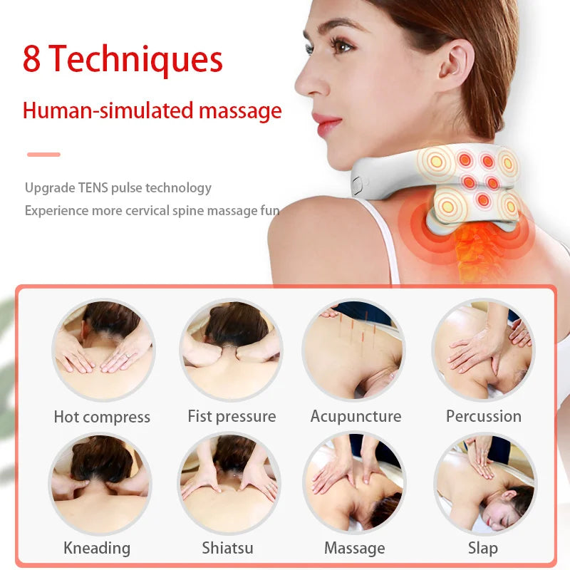 Portable Smart Neck Massage Instrument Cervical Vertebra Health Care with Heating Compress Vibrator for Shoulder Relaxation