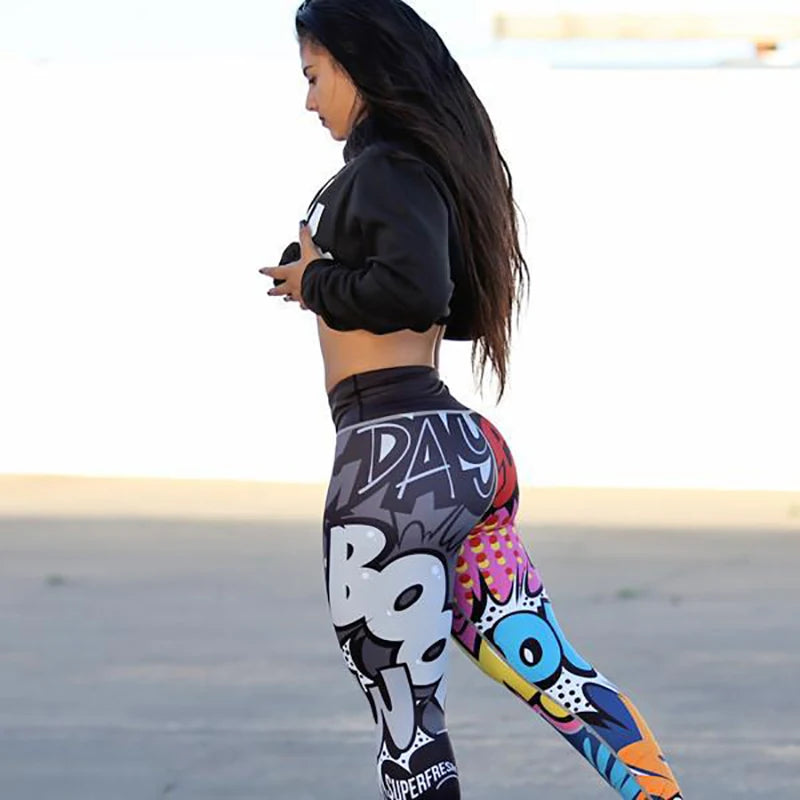 Unique Print Yoga Pants Women Fitness Workout Sports Leggings Push up Slimming High-Waist Elastic Ankle-Length Gym Wear