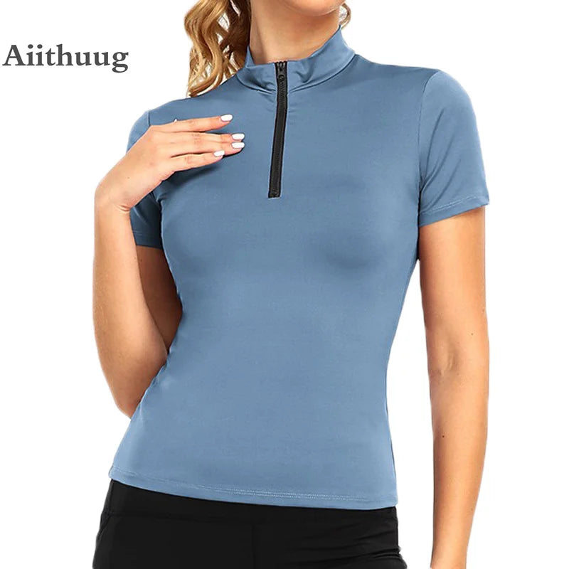 Quick Dry Half Zipper Fitness Top: Short Sleeve