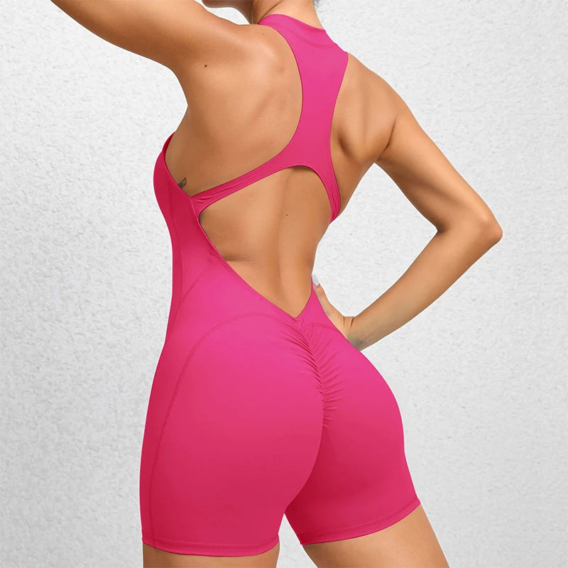 Women's Summer Short Sleeveless Yoga Wear One-piece Bodysuit Breathable Quick Dry
