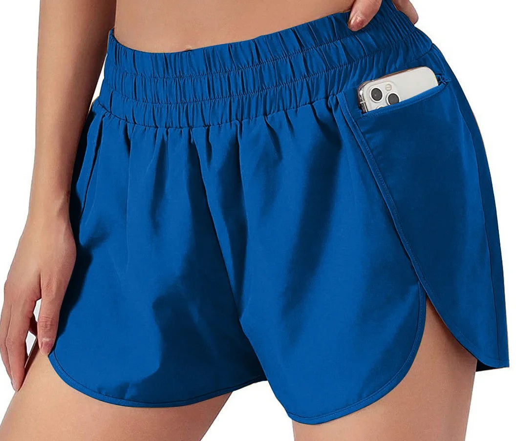 Breathable Women Running Shorts S-2XL Two Layers Loose Fitness Short Pants with Zipper Pocket for Sports Tennis Badminton Gym Yoga
