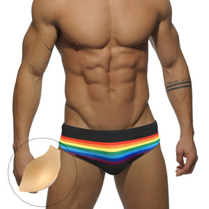 Men's Sexy Rainbow Striped Swimwear with Removable Pouch Pad