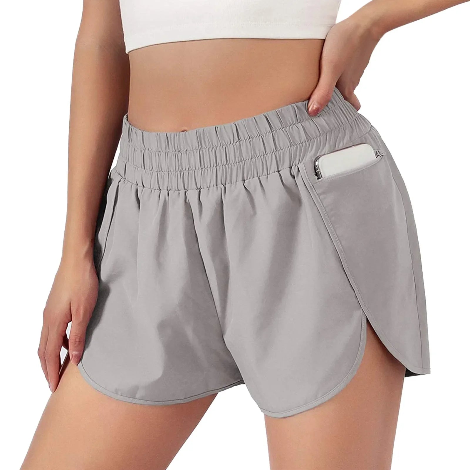 Breathable Women Running Shorts S-2XL Two Layers Loose Fitness Short Pants with Zipper Pocket for Sports Tennis Badminton Gym Yoga