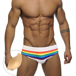 Men's Sexy Rainbow Striped Swimwear with Removable Pouch Pad