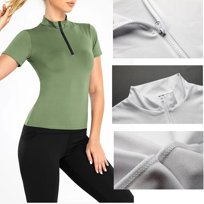 Quick Dry Half Zipper Fitness Top: Short Sleeve