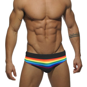 Men's Sexy Rainbow Striped Swimwear with Removable Pouch Pad