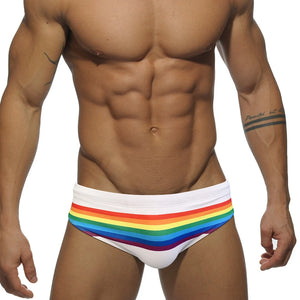 Men's Sexy Rainbow Striped Swimwear with Removable Pouch Pad
