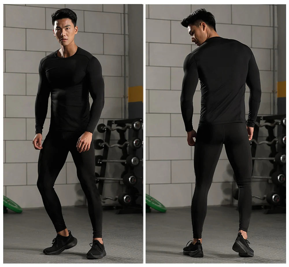 Solid Color Men's Long Sleeve Shirts Leggings