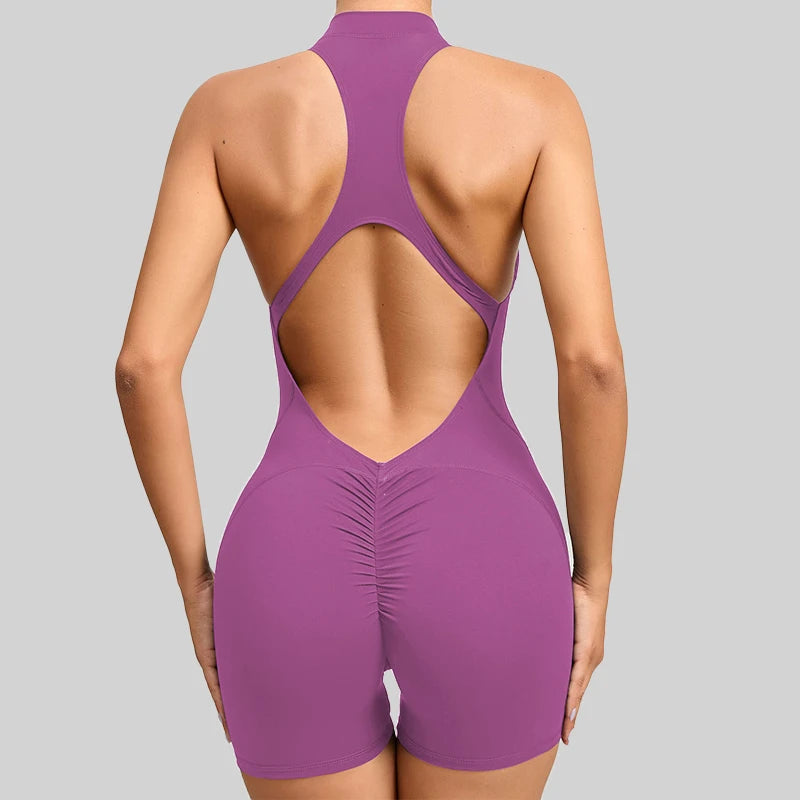 Women's Summer Short Sleeveless Yoga Wear One-piece Bodysuit Breathable Quick Dry