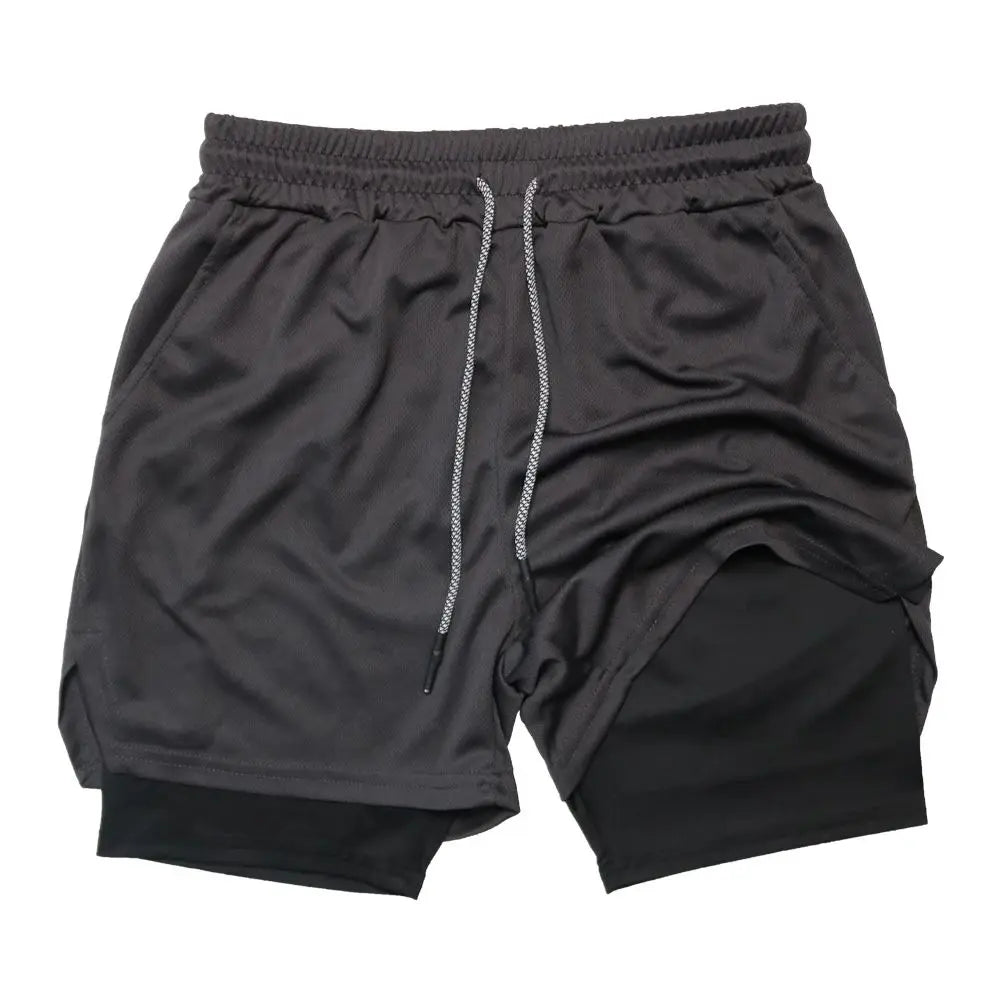 Men's Double Layer Fitness Shorts Quick Dry 2-in-1 Training Shorts Unisex Polyester