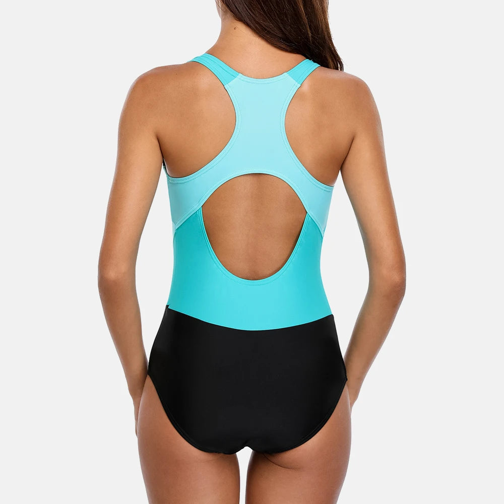 Anfilia One Piece Women Sports Swimwear color block Sports Swimsuit