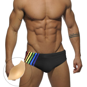 Men's Sexy Rainbow Striped Swimwear Quick Dry Low Waist Swimming Briefs Breathable Swimsuit