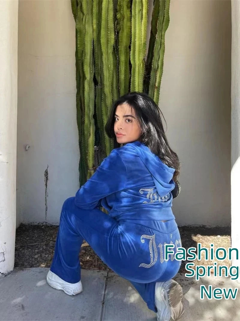 Women Velvet Sweatsuits Two Piece