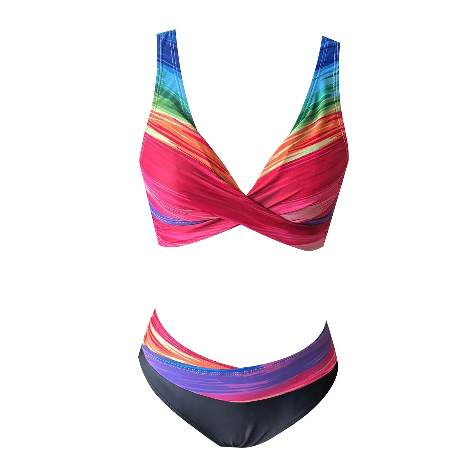 High Waist Sleeveless Bikini: Sexy Rainbow Print Two-Piece Swimwear