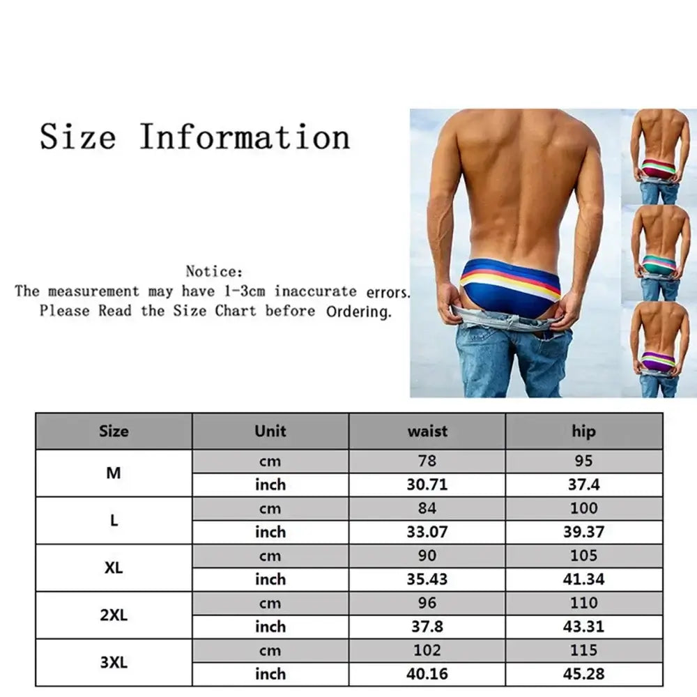 Low-Rise Triangular Men's Swimwear Sexy Pouch Stripe Design Surf Swim Trunks Eye-Catching Style