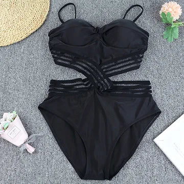 Women Solid Trikini Sexy One piece Swimsuit  Backless