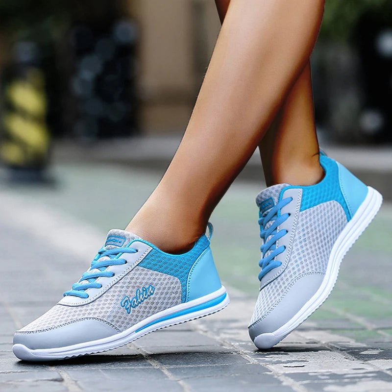 Breathable Sneakers for Women 2024 New Fashion Solid Color Soft Mesh Fabric Lace Up Shoes