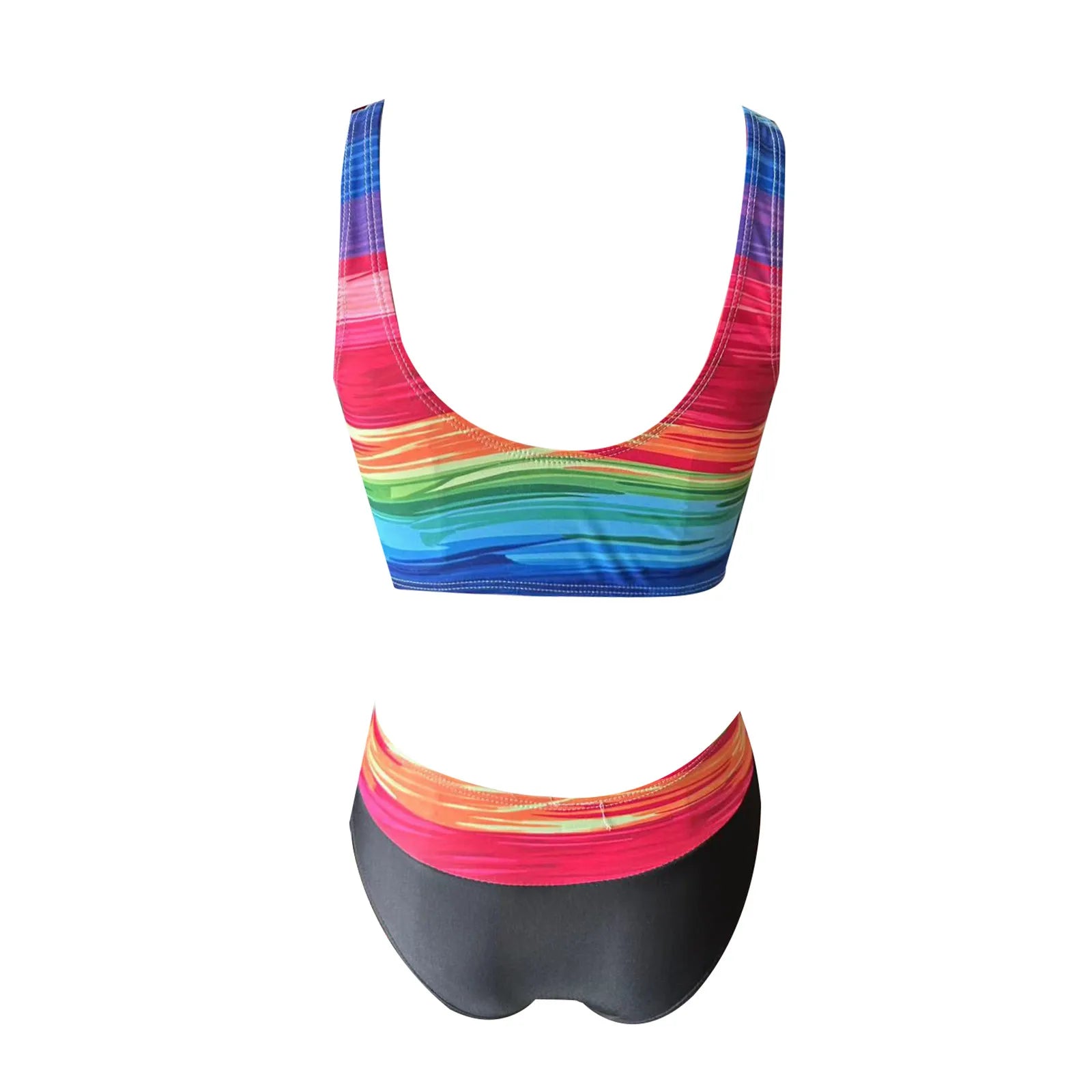 High Waist Sleeveless Bikini: Sexy Rainbow Print Two-Piece Swimwear