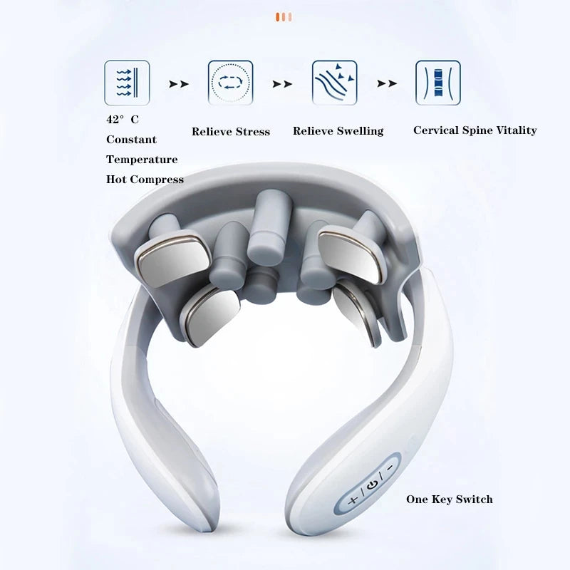 Portable Smart Neck Massage Instrument Cervical Vertebra Health Care with Heating Compress Vibrator for Shoulder Relaxation