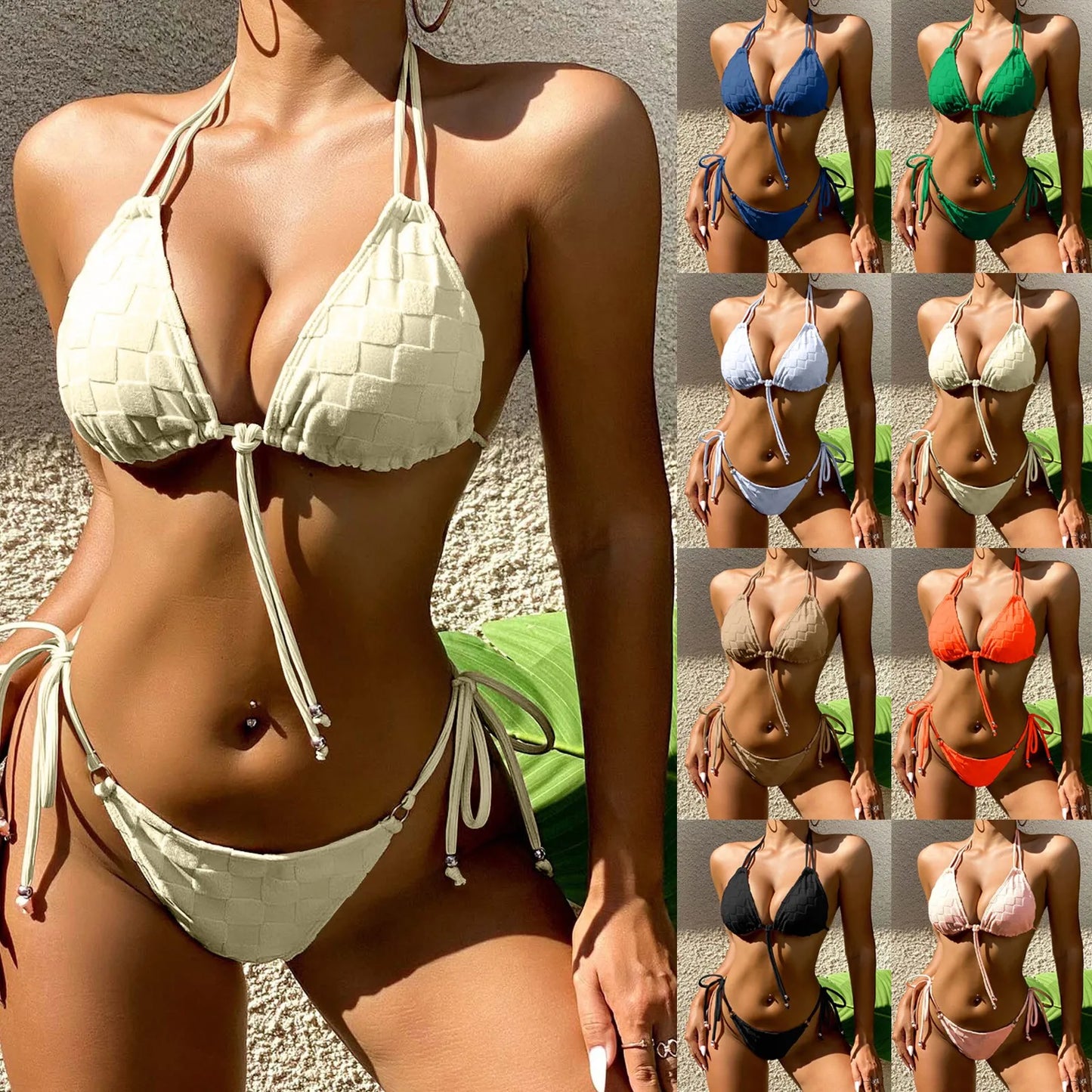 2024 Fashion Solid Color Bikini Set for Ladies Sexy Push Up Swimwear Brazilian Style Ideal for Summer Beach Activities