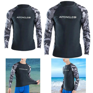 Men's Quick Dry Swim Shirt Long Sleeve Neoprene Rash Guard for Water Sports Sun Protection Beachwear
