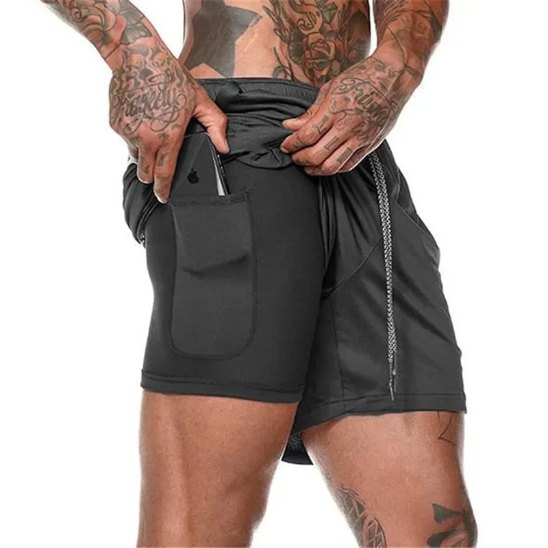 Men's 2-in-1 Compression Running Shorts 2025 Quick Dry Workout Joggers with Phone Pocket Luxury Active Bottoms Unisex Knitwear