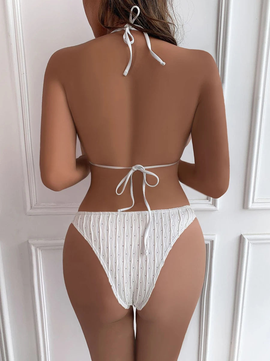 Solid Bikini Set for Women Lace Up One-Piece Suit with Skirt eye-catching beach wear for Summer