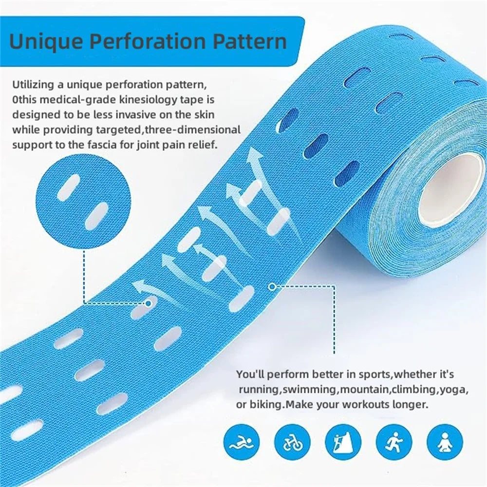 5cmx5m Perforated Kinesiology Elastic Athletic Tape For Muscle Support Strain Injury Pain Relief Latex Free