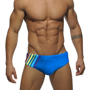 Men's Sexy Rainbow Striped Swimwear Quick Dry Low Waist Swimming Briefs Breathable Swimsuit