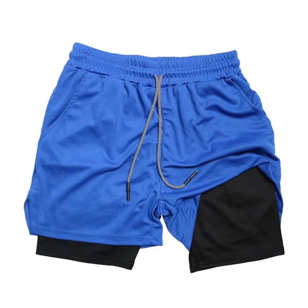 Men's Double Layer Fitness Shorts Quick Dry 2-in-1 Training Shorts Unisex Polyester
