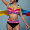 High Waist Sleeveless Bikini: Sexy Rainbow Print Two-Piece Swimwear