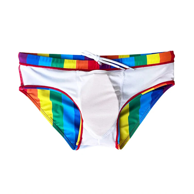 Fashionable Rainbow Stripes Men's Swimming Trunks for Eye-Catching Style